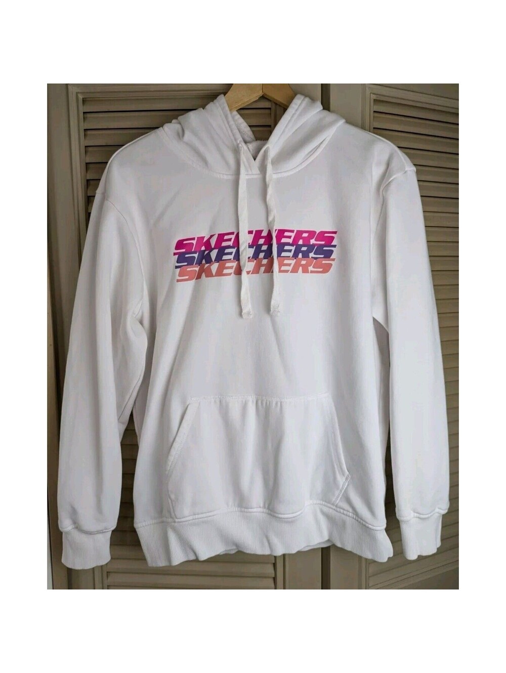 Skechers Women's Size Large L White Hoodie Pink Purple Sweatshirt
